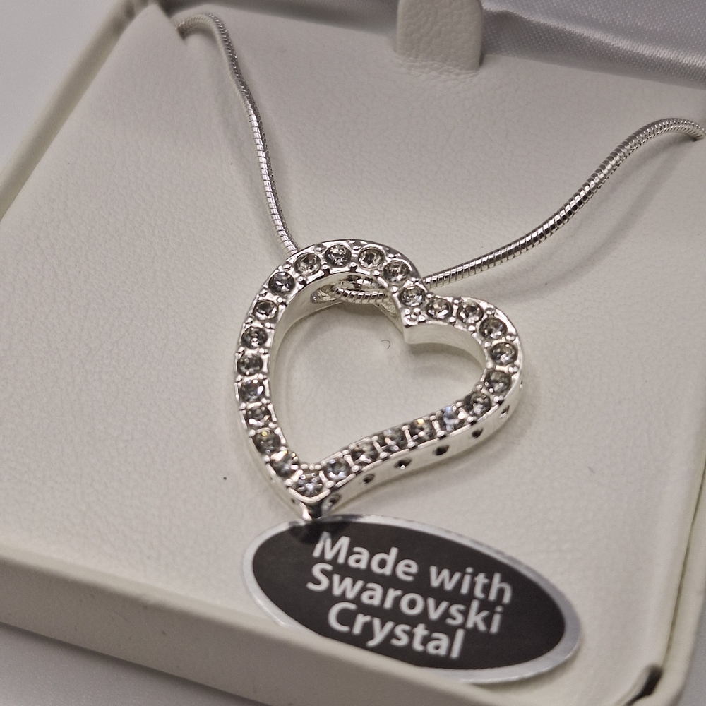 SWAROVSKI SILVER-TONE HEART CRYSTAL NECKLACE — BOXED - Picture 4 of 6